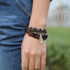 Multi-Layer Beaded Cord Bracelet, Woven Bands with Musical Note Pendant in Black or Brown - Product view 3