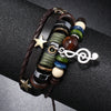 Multi-Layer Beaded Cord Bracelet, Woven Bands with Musical Note Pendant in Black or Brown - Product view 4