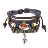 Multi-Layer Beaded Cord Bracelet, Woven Bands with Musical Note Pendant in Black or Brown - Brown