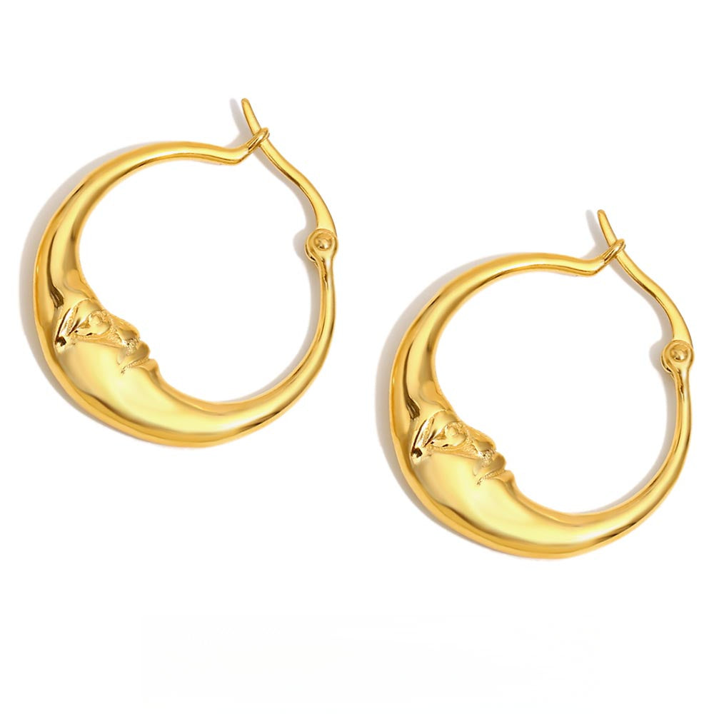 Gold Plated Stainless Steel Moon Hoop Earrings Unique Jewelry Women's Charm Statement Earrings Gift - Image 1