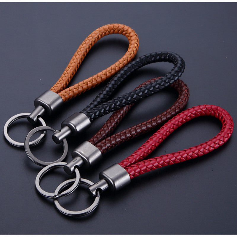 Braided Keychain Loop, PU Leather with Metal End Cap and Key Ring, 5 Colors