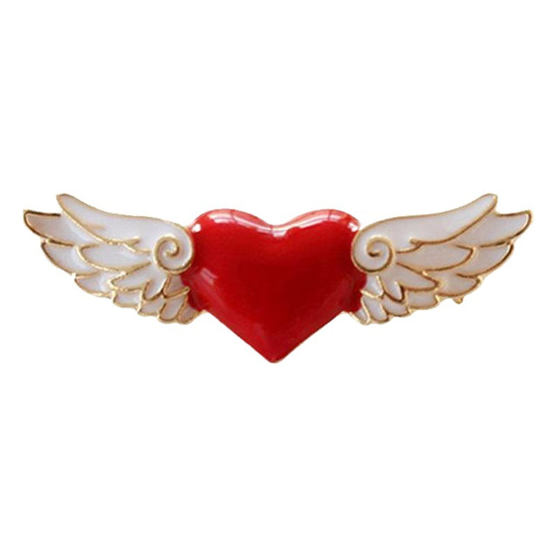 Angel Wings Heart Brooch Pin, Red Enamel Alloy Design with Wing Details - Product view 1