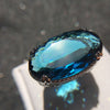 Oval Blue Statement Ring, Brass with Silver-Tone Finish and Openwork Sides, Sizes No. 6-10