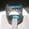 Oval Blue Statement Ring, Brass with Silver-Tone Finish and Openwork Sides, Sizes No. 6-10