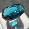 Oval Blue Statement Ring, Brass with Silver-Tone Finish and Openwork Sides, Sizes No. 6-10