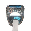Oval Blue Statement Ring, Brass with Silver-Tone Finish and Openwork Sides, Sizes No. 6-10