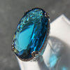 Oval Blue Statement Ring, Brass with Silver-Tone Finish and Openwork Sides, Sizes No. 6-10