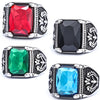 Rectangular Accent Ring, Stainless Steel with Floral Sides, 5 Colors, US Sizes 7-15