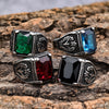 Rectangular Accent Ring, Stainless Steel with Floral Sides, 5 Colors, US Sizes 7-15
