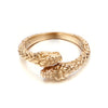 Double-Head Snake Ring, Stainless Steel with Scale Texture, Gold or Steel Tone, Sizes No. 6-12
