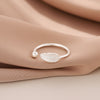 Feather Open Ring, Silver-Plated Copper with Bead End, Adjustable