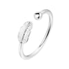 Feather Open Ring, Silver-Plated Copper with Bead End, Adjustable