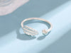 Feather Open Ring, Silver-Plated Copper with Bead End, Adjustable