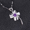 Leaf Pendant for Women, Copper Botanical Design with White or Purple Sparkling Accents, Pendant Only - Purple Sparkling/no chain (white copper plated with white gold)