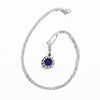 Round Star Pendant Necklace for Women, Silver-Tone Chain with Dark Blue Center and Sparkling Border - X029