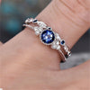 Two-Piece Ring Set, Silver-Tone Metal with Colored and Clear Accents, Blue, Green or Purple