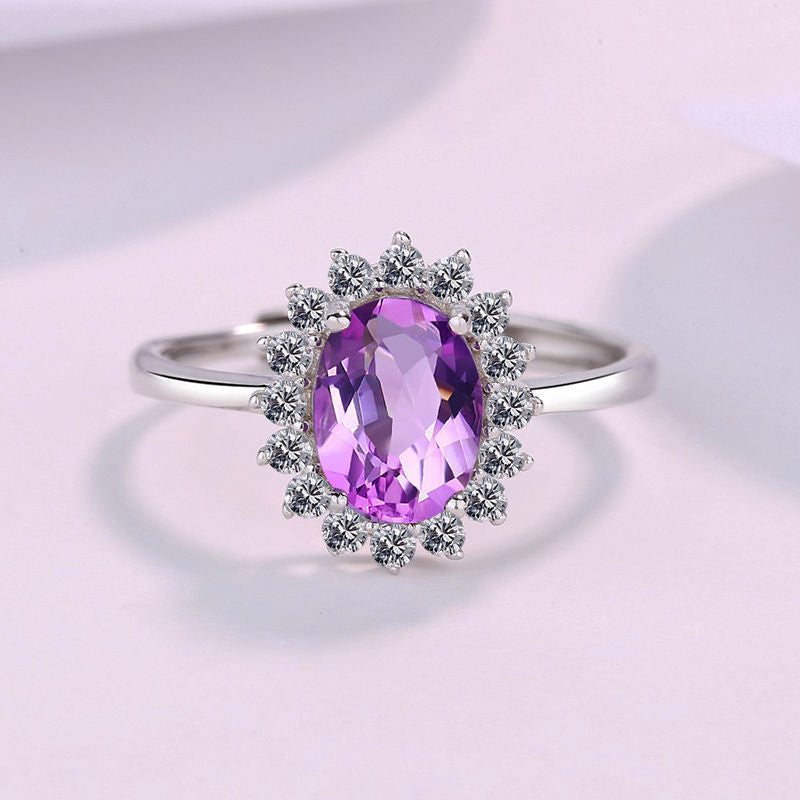 Oval Halo Ring, Copper Alloy with Colored Center Accent, Adjustable Silver-Tone Band, 5 Colors