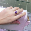 Oval Halo Ring, Copper Alloy with Colored Center Accent, Adjustable Silver-Tone Band, 5 Colors