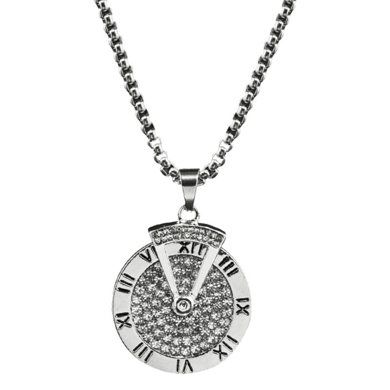 Rotating Number Disc Pendant Necklace, Long Titanium Steel Chain with Sparkling Geometric Pendant - Product view 1