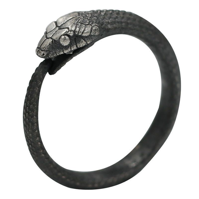 Ouroboros Snake Ring, Copper with Dark Silver-Tone Finish, Adjustable, Two Band Widths