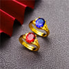 Round Colored Accent Ring, Gold-Plated Brass with Adjustable Opening, Red, Blue, Purple or Green