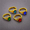 Round Colored Accent Ring, Gold-Plated Brass with Adjustable Opening, Red, Blue, Purple or Green