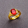 Round Colored Accent Ring, Gold-Plated Brass with Adjustable Opening, Red, Blue, Purple or Green