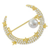 Moon Brooch Pin for Women, Alloy Crescent Design with Pearl-Style and Sparkling Accents, Gold or Silver Tone - Product view 1