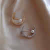 Moon Brooch Pin for Women, Alloy Crescent Design with Pearl-Style and Sparkling Accents, Gold or Silver Tone - Product view 2
