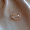 Moon Brooch Pin for Women, Alloy Crescent Design with Pearl-Style and Sparkling Accents, Gold or Silver Tone - X-11 June bright gold