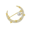 Moon Brooch Pin for Women, Alloy Crescent Design with Pearl-Style and Sparkling Accents, Gold or Silver Tone - Product view 6