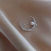 Moon Brooch Pin for Women, Alloy Crescent Design with Pearl-Style and Sparkling Accents, Gold or Silver Tone - X-11 June bright silver