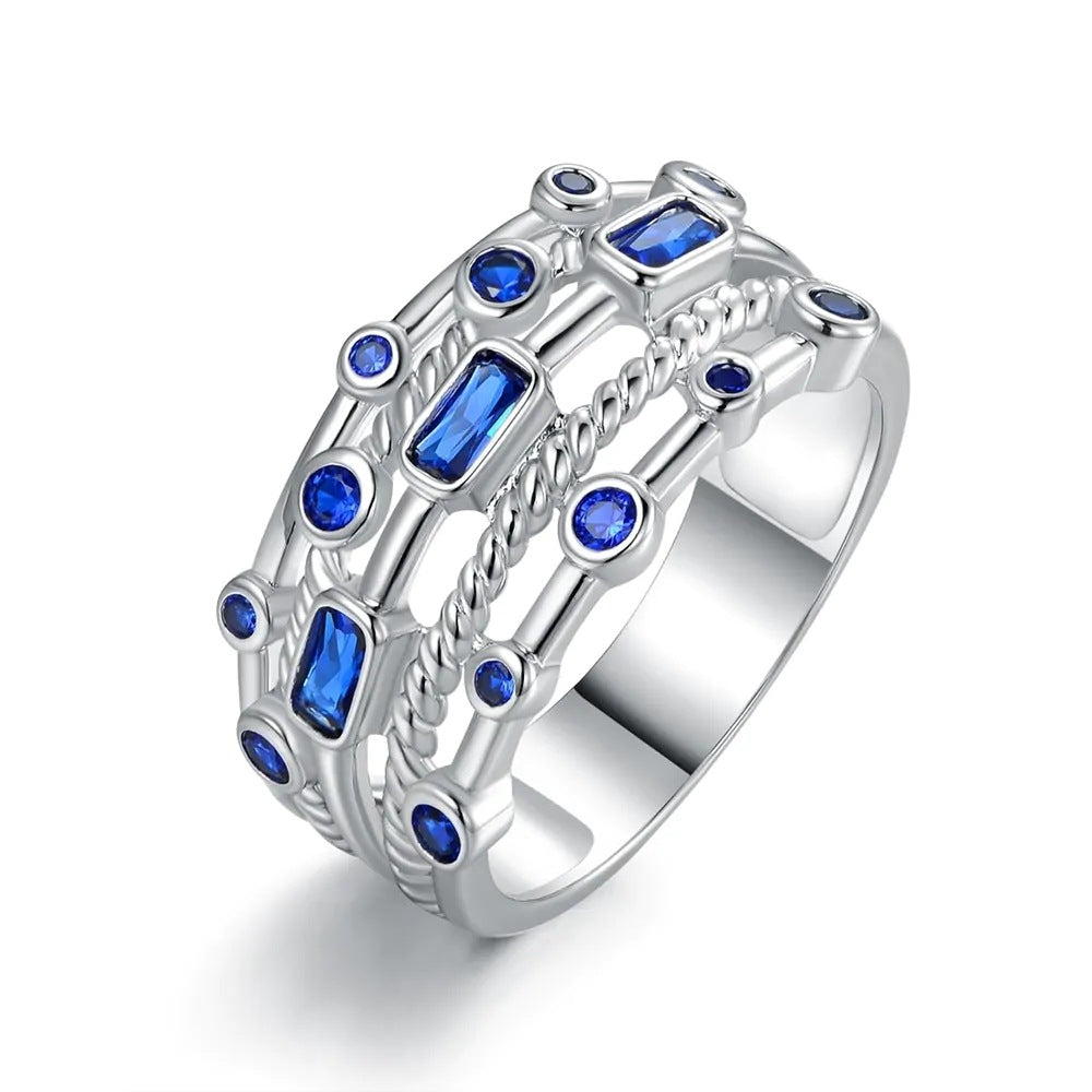 Multi-Row Ring, Copper with Blue or Green Accents, Silver-Tone, Sizes No. 6-10