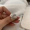 Textured Open Ring, Alloy with Crumpled Design, Adjustable Silver-Tone Band