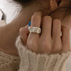 Textured Open Ring, Alloy with Crumpled Design, Adjustable Silver-Tone Band