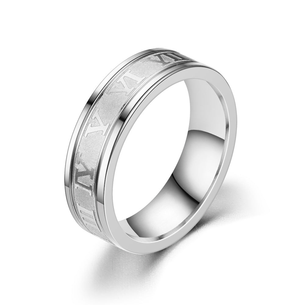 Roman Numeral Band Ring, Stainless Steel, Silver-Tone, Gold-Tone or Black, Sizes 6-12