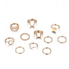 Geometric Ring Set, Alloy, Mixed Leaf and Band Designs in Gold or Silver Tone