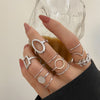 Geometric Ring Set, Alloy, Mixed Leaf and Band Designs in Gold or Silver Tone