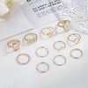 Geometric Ring Set, Alloy, Mixed Leaf and Band Designs in Gold or Silver Tone