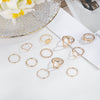 Geometric Ring Set, Alloy, Mixed Leaf and Band Designs in Gold or Silver Tone