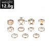 Geometric Ring Set, Alloy, Mixed Leaf and Band Designs in Gold or Silver Tone