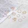 Geometric Ring Set, Alloy, Mixed Leaf and Band Designs in Gold or Silver Tone