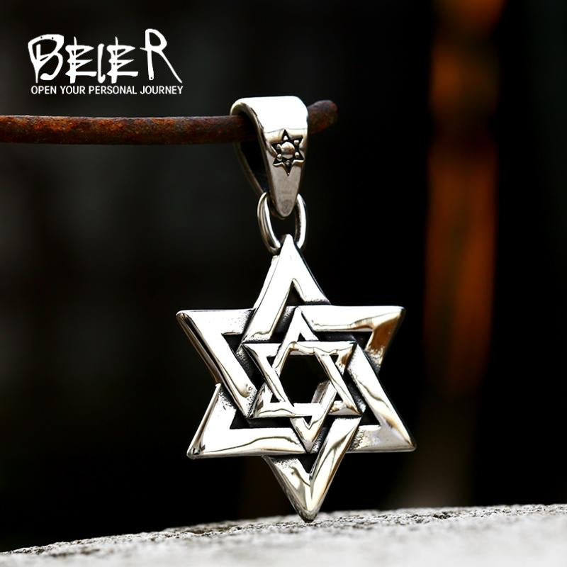 Six-Pointed Star Pendants, Polished Stainless Steel Designs, Pendant Only - BP8-927 single pendant