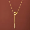 Interlocking Square Pendant Necklace for Women, Titanium Steel Chain with Tassel Detail - Product view 1