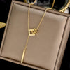 Interlocking Square Pendant Necklace for Women, Titanium Steel Chain with Tassel Detail - A8186-Buckle on both sides