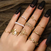 Floral Stacking Ring Set, Alloy with Leaf, Geometric and Faux Pearl Designs, Gold or Silver-Tone, 10 Pieces