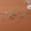 Floral Stacking Ring Set, Alloy with Leaf, Geometric and Faux Pearl Designs, Gold or Silver-Tone, 10 Pieces