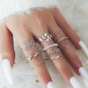 Floral Stacking Ring Set, Alloy with Leaf, Geometric and Faux Pearl Designs, Gold or Silver-Tone, 10 Pieces