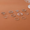 Floral Stacking Ring Set, Alloy with Leaf, Geometric and Faux Pearl Designs, Gold or Silver-Tone, 10 Pieces