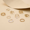 Floral Stacking Ring Set, Alloy with Leaf, Geometric and Faux Pearl Designs, Gold or Silver-Tone, 10 Pieces